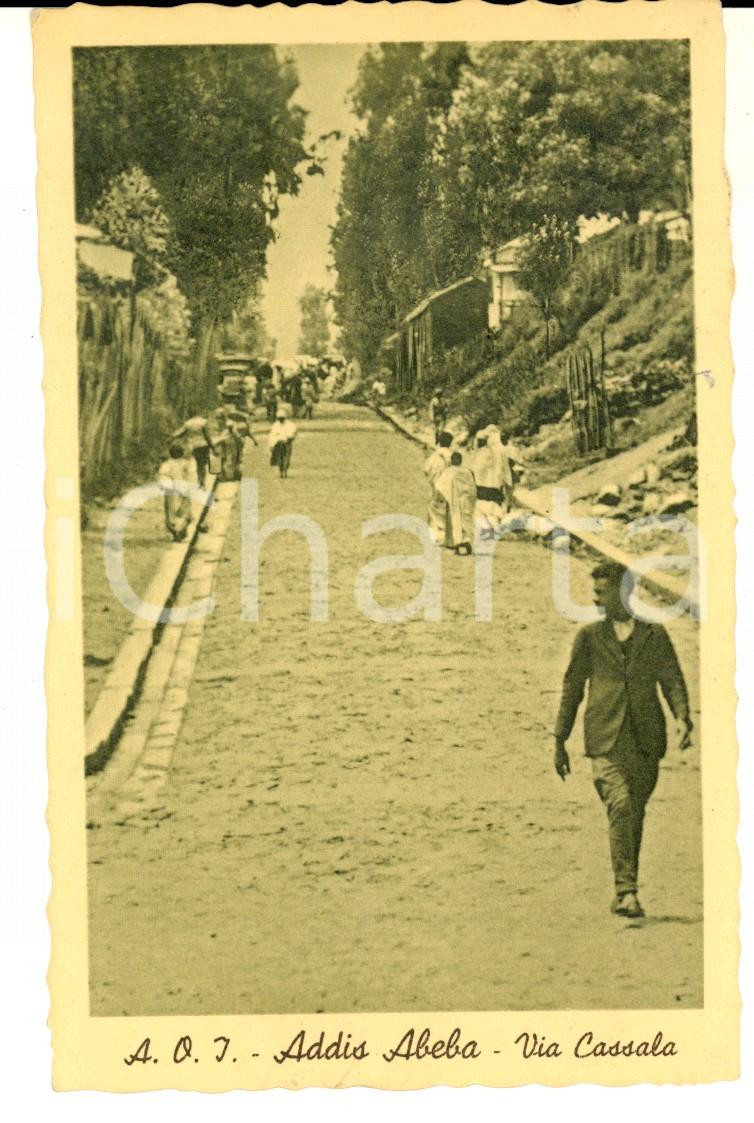 Cartolina originale da collezione 1937 AOI ADDIS ABEBA ETIOPIA Via CASSALA Cartolina ANIMATA FP VG 1