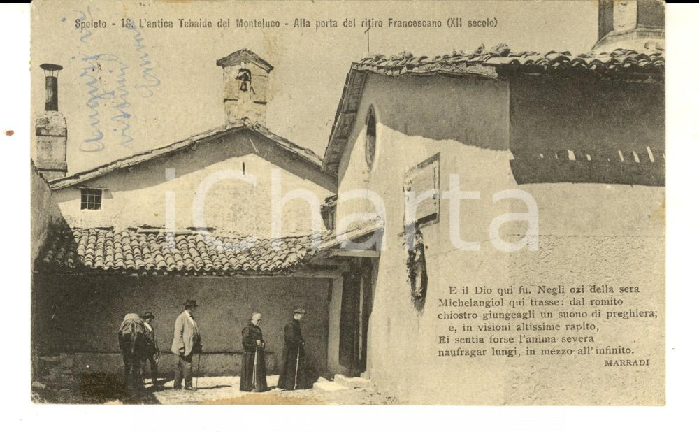 Cartolina originale da collezione 1921 MONTELUCO / SPOLETO Porta del ritiro francescano Cartolina ANIMATA frati 1