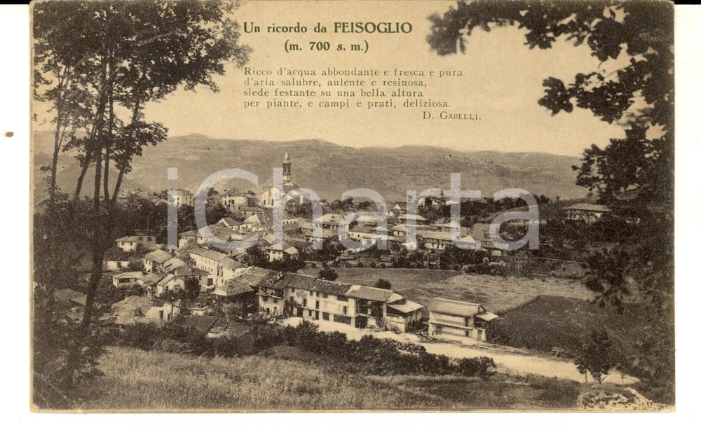 Cartolina originale da collezione 1932 FEISOGLIO CN Panorama del paese  Versi GARELLI Cartolina postale FP VG 1