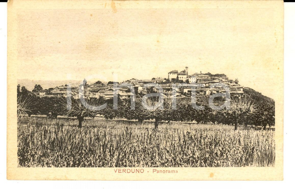 Cartolina originale da collezione 1930 VERDUNO CN Panorama del paese con campo Cartolina postale FP VG 1