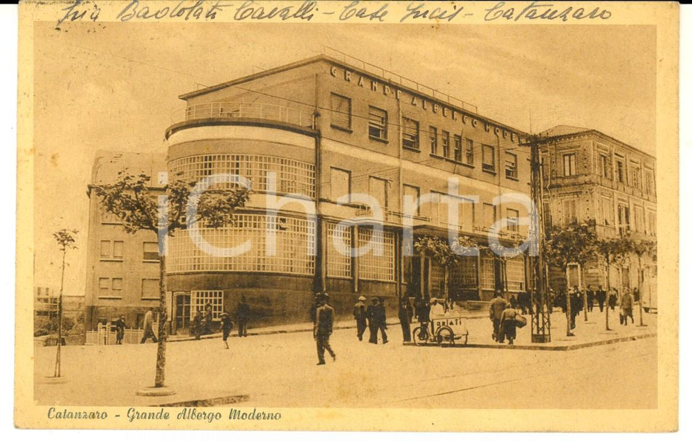 Cartolina originale da collezione 1945 CATANZARO Grande Albergo Moderno Cartolina ANIMATA FP VG 1