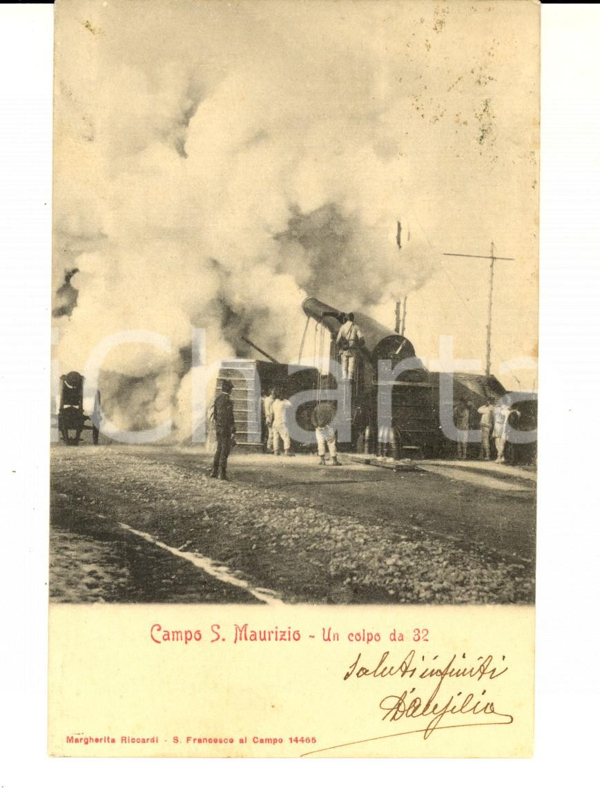 Cartolina originale da collezione 1904 SAN MAURIZIO CANAVESE Campo militare  Colpo da 32 Cartolina FP VG 1