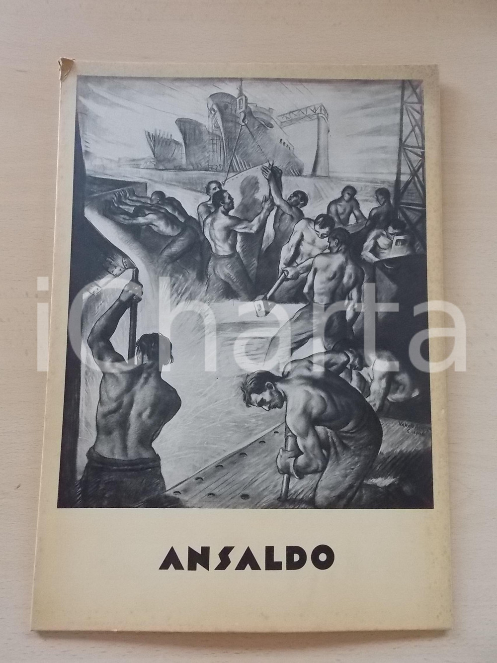 Materiale pubblicitario d’epoca 1946 GENOVA Ditta ANSALDO Pannello pubblicitario ill. Valente ASSENZA 24x34 cm 1