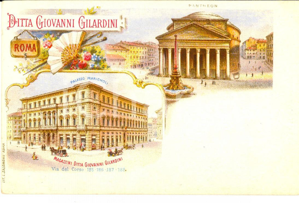 Cartolina originale da collezione 1900 ca ROMA Ditta Giovanni GILARDINI  Vedutine con i magazzini Cartolina FP 1
