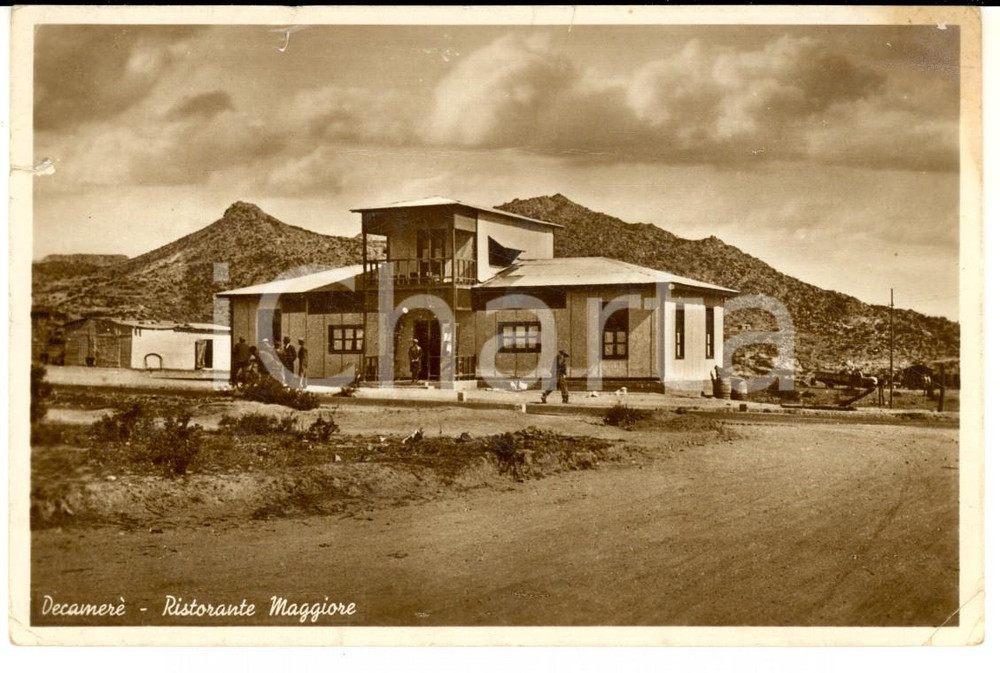 Cartolina originale da collezione 1940 ca DECAMERE  ERITREA Ristorante Maggiore Cartolina DANNEGGIATA RARA 1