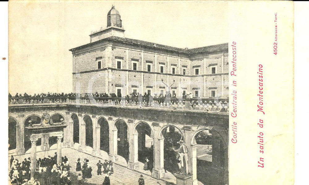 Cartolina originale da collezione 1900 ca Abbazia MONTECASSINO FR Cortile Centrale di Pentecoste Cartolina FP 1
