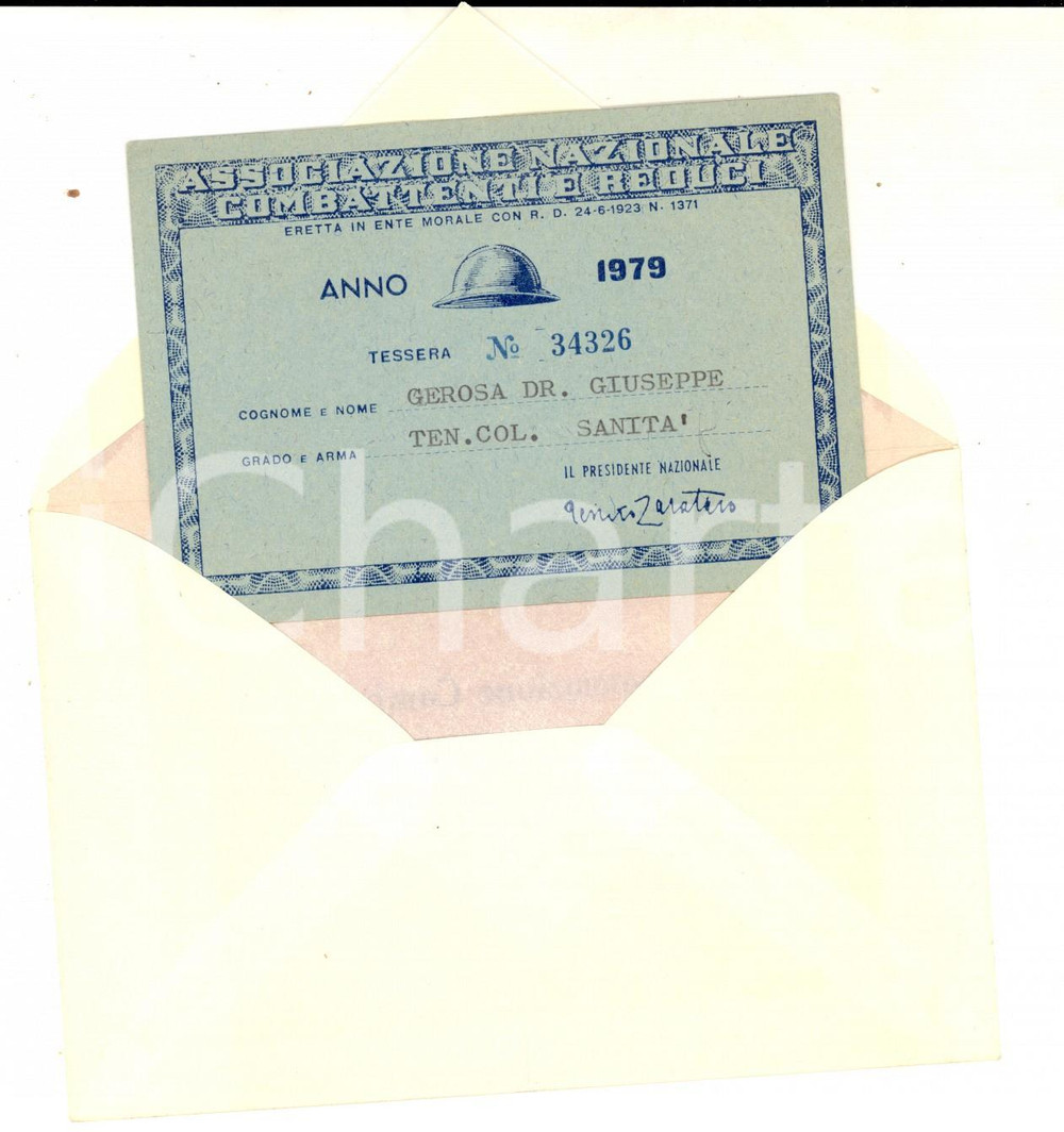 Oggetto da collezione cartaceo 1979 MILANO Associazione Nazionale Combattenti e Reduci  Tessera GEROSA 1