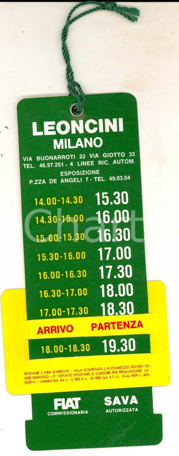Materiale pubblicitario d’epoca 1970ca MILANO Via Buonarroti 22 Ditta LEONCINI Disco orario con cursore 1