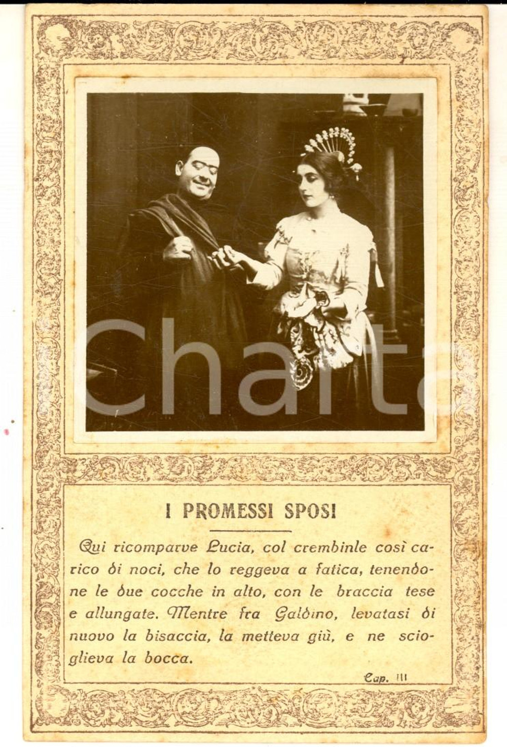 Cartolina originale da collezione 1913 FILM I PROMESSI SPOSI Lucia e fra Galdino FOTO DI SCENA su cartolina 1