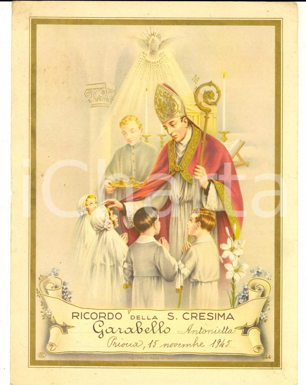 Documento originale, autentico 1945 PRIOCCA Ricordo della S. Cresima  Antonietta GARABELLO 1 1