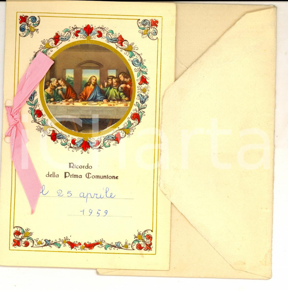 Oggetto da collezione cartaceo 1959 MILANO S. M. DEL ROSARIO Ricordo della Prima Comunione Biglietto 1