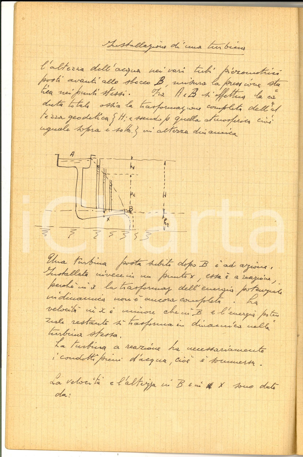 Oggetto da collezione cartaceo 1925 ca Ernesto POGGIO Quaderno appunti di ingegneria  Motori e turbine 40 pp. 1