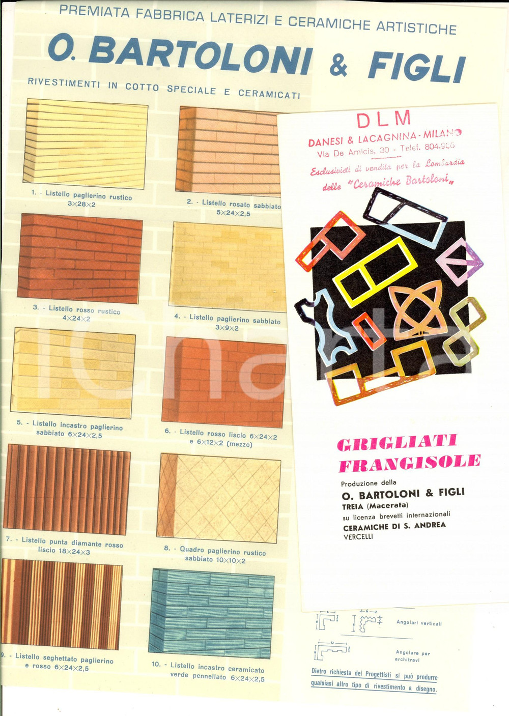 Materiale pubblicitario d’epoca 1960 ca TREIA MC Ditta BARTOLONI  Grigliati frangisole Pubblicitario 1