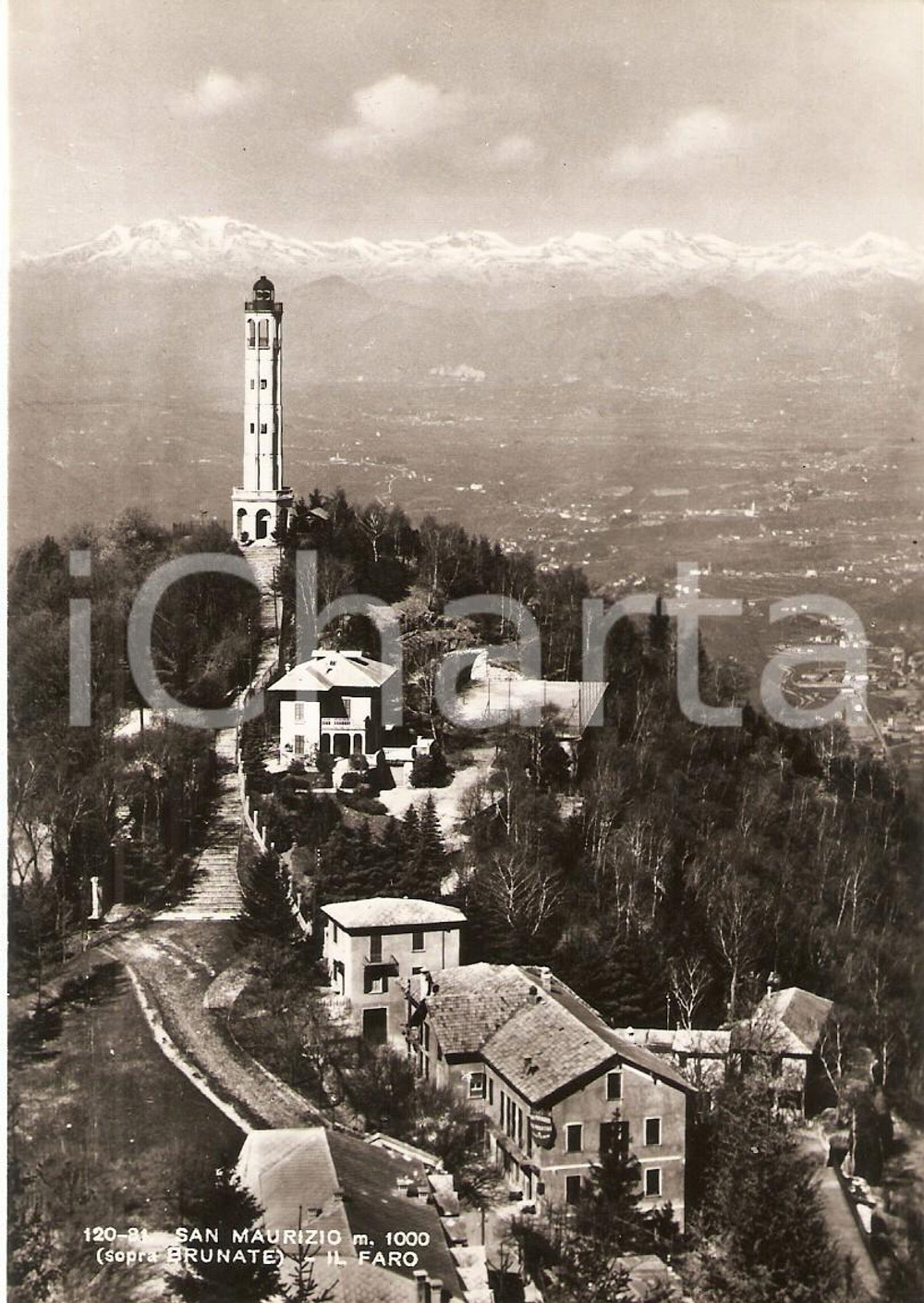 Cartolina originale da collezione 1955 ca BRUNATE Frazione SAN MAURIZIO Panorama con Faro Voltiano Cartolina FG NV 1