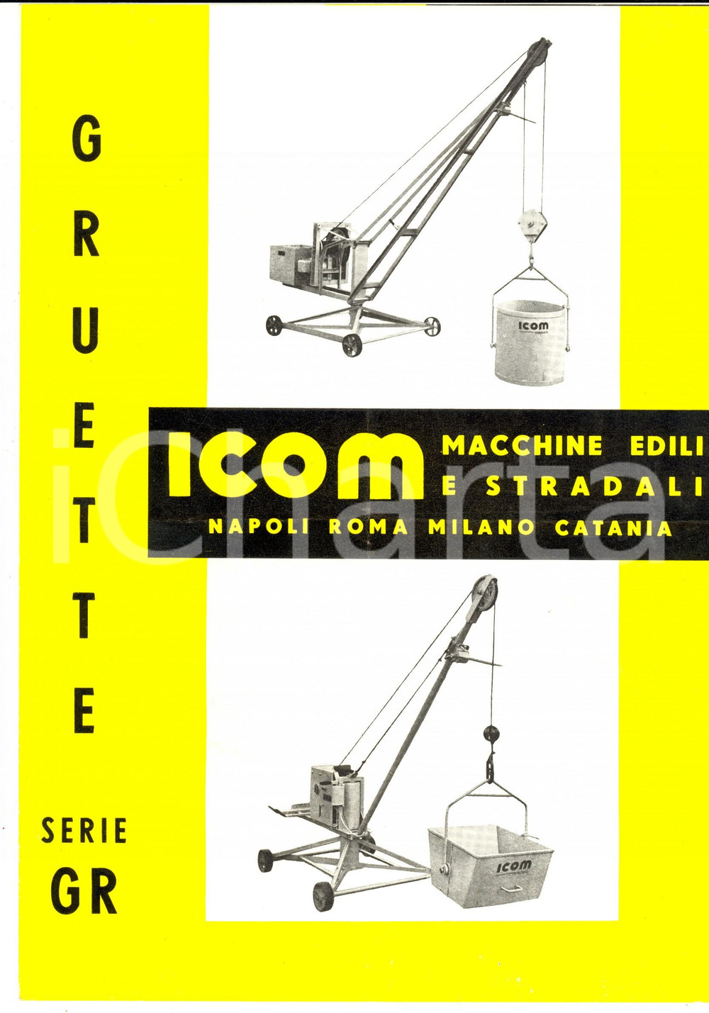 Materiale pubblicitario d’epoca 1960 ca MILANO Ditta ICOM Macchine edili e stradali  Gruette GR Pubblicitario 1
