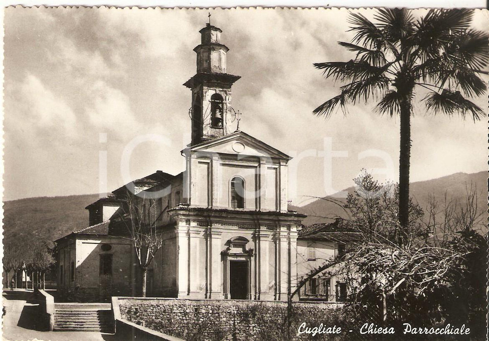 Cartolina originale da collezione 1956 CUGLIATE FABIASCO VA Panorama con palma e Chiesa Cartolina FG VG 1