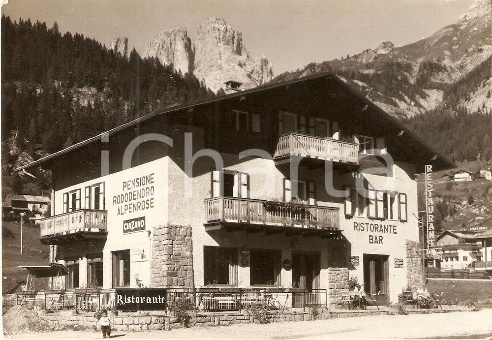 Cartolina originale da collezione 1967 CAMPITELLO DI FASSA Pensione RODODENDRO Insegna CINZANO Cartolina FG VG 1
