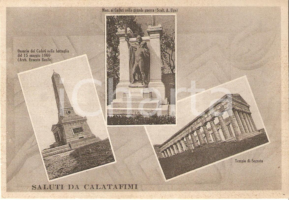Cartolina originale da collezione 1938 CALATAFIMI TP Vedutine Ossario dei Caduti Tempio SEGESTA Cartolina FG NV 1