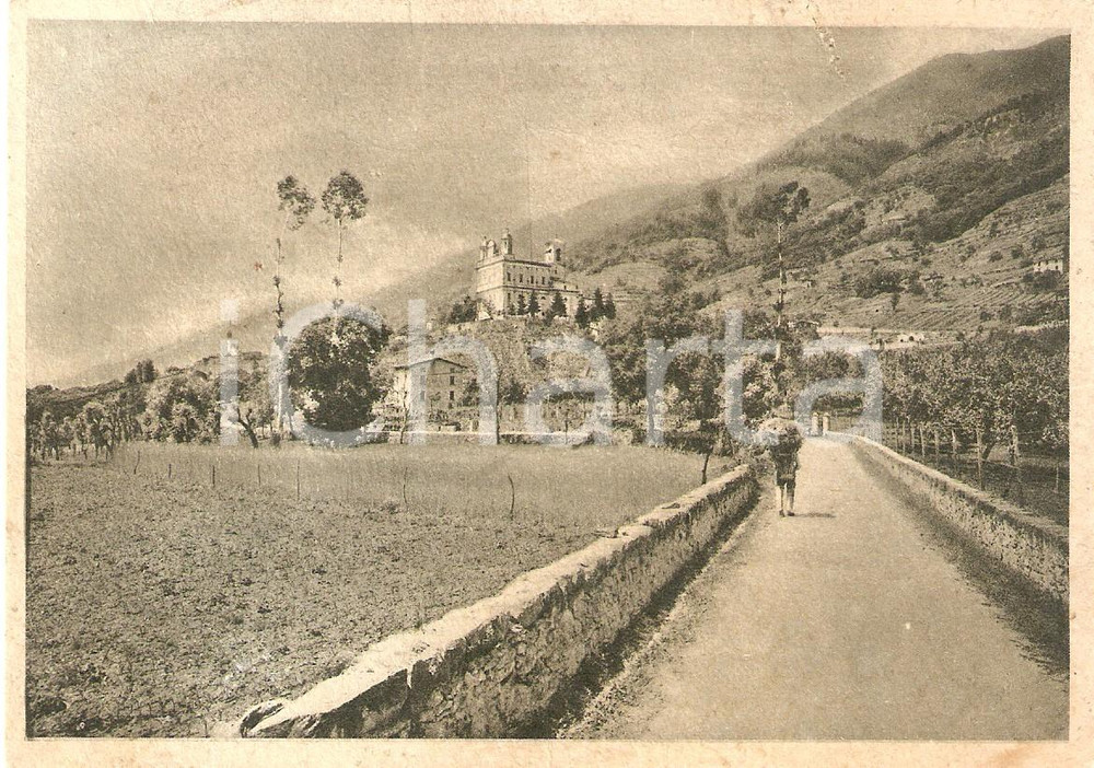 Cartolina originale da collezione 1938 TRESIVIO SO Contadino con gerla verso Santuario SANTA CASA Cartolina FG 1