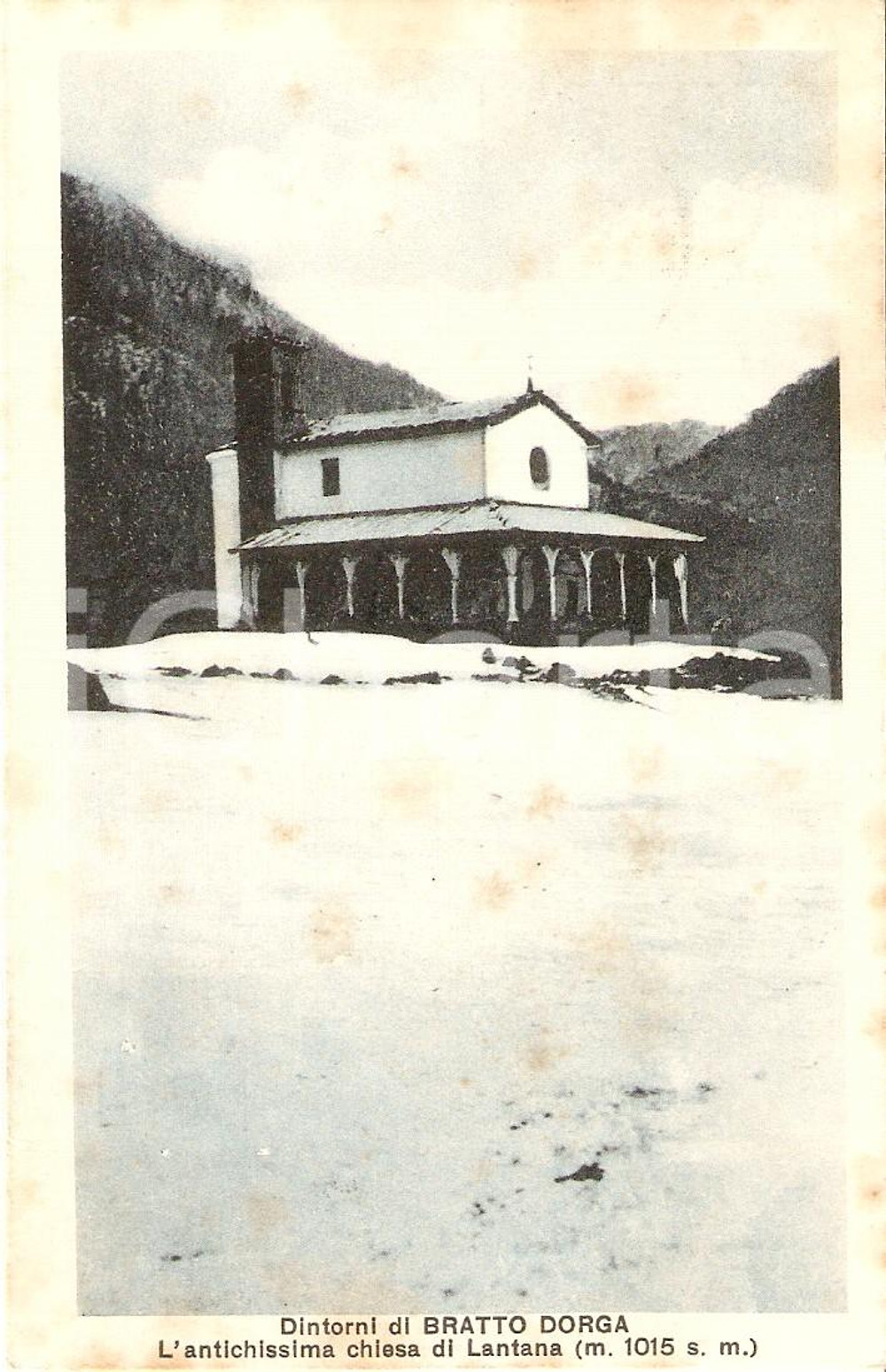 Cartolina originale da collezione 1942 BRATTO DORGA BG Antichissima chiesa di LANTANA Cartolina FP VG 1