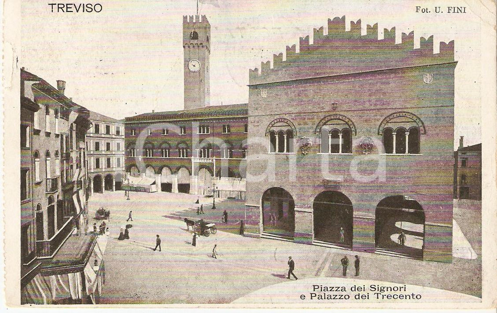 Cartolina originale da collezione 1950 TREVISO Calesse in Piazza dei Signori  Palazzo dei Trecento Cartolina FP 1