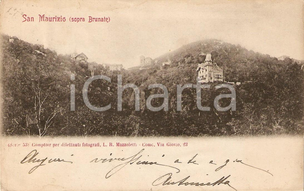 Cartolina originale da collezione 1905 ca SAN MAURIZIO sopra BRUNATE CO Panorama Cartolina FP VG 1
