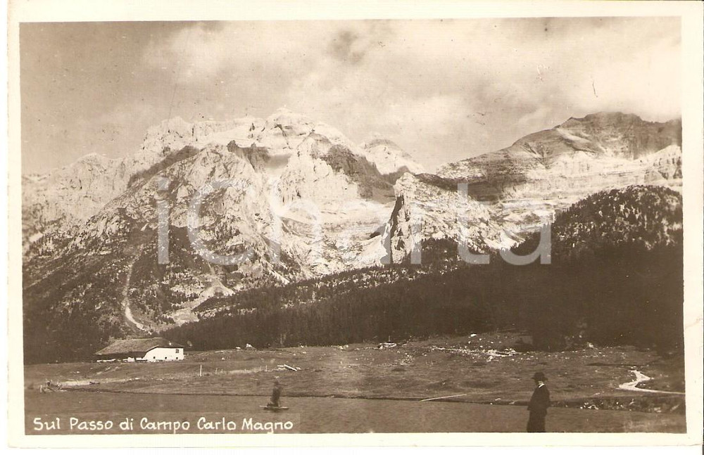 Cartolina originale da collezione 1930 ca PINZOLO TN Escursionisti al Passo di Campo CARLO MAGNO Cartolina FP NV 1