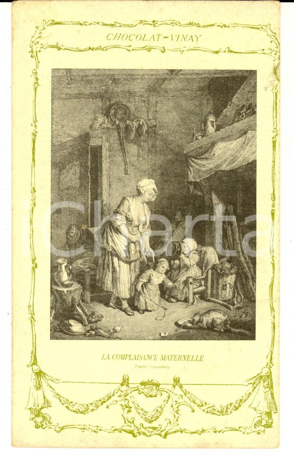 Cartolina originale da collezione 1910 ca CHOCOLAT VINAY Carte postale publicitaire  Complaisance maternelle 1