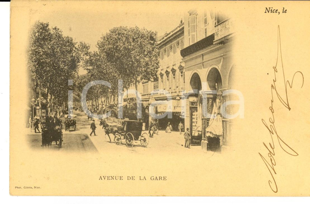 Cartolina originale da collezione 1900 NICE FRANCE Avenue de la Gare Carte postale ANIMEE carrosses 1