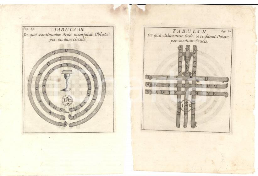 Stampa, bozzetto originale 1714 CERIMONIE RELIGIOSE Ordo incensandi Oblata Stampa 18x23 fronte/retro 1