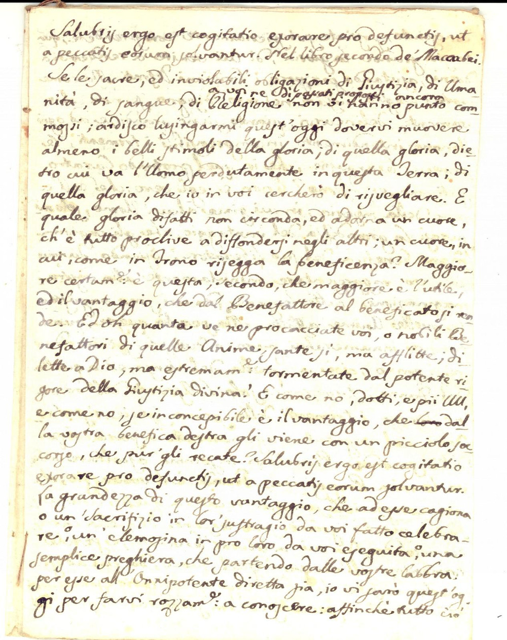 Manoscritto, lettera originale 1840 ca AREA BARESE Ottavario dei Morti  Pena del senso Manoscritto 1