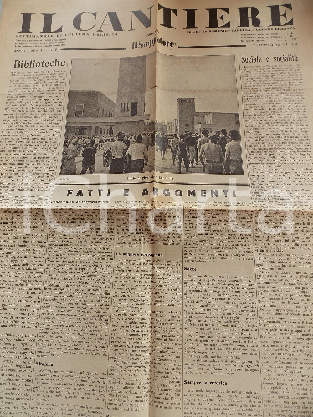 Giornale, rivista storica 1935 IL CANTIERE Oppositori del fascismo  Biblioteche Giornale Anno II n° 5 1