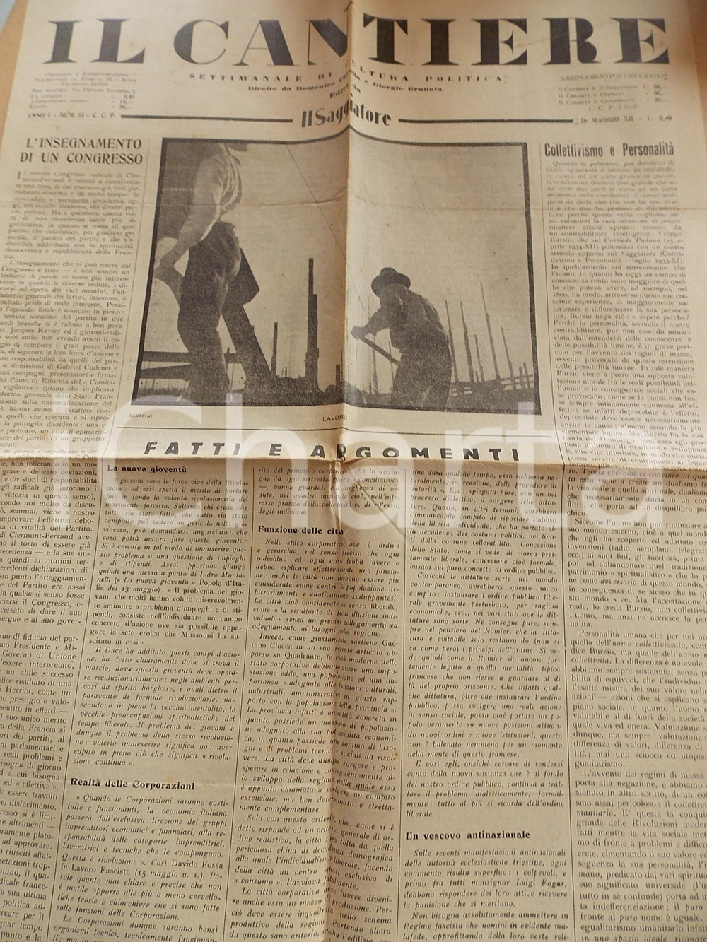 Giornale, rivista storica 1934 IL CANTIERE Rovesciamento del marxismo  Corporazioni fasciste Giornale 1