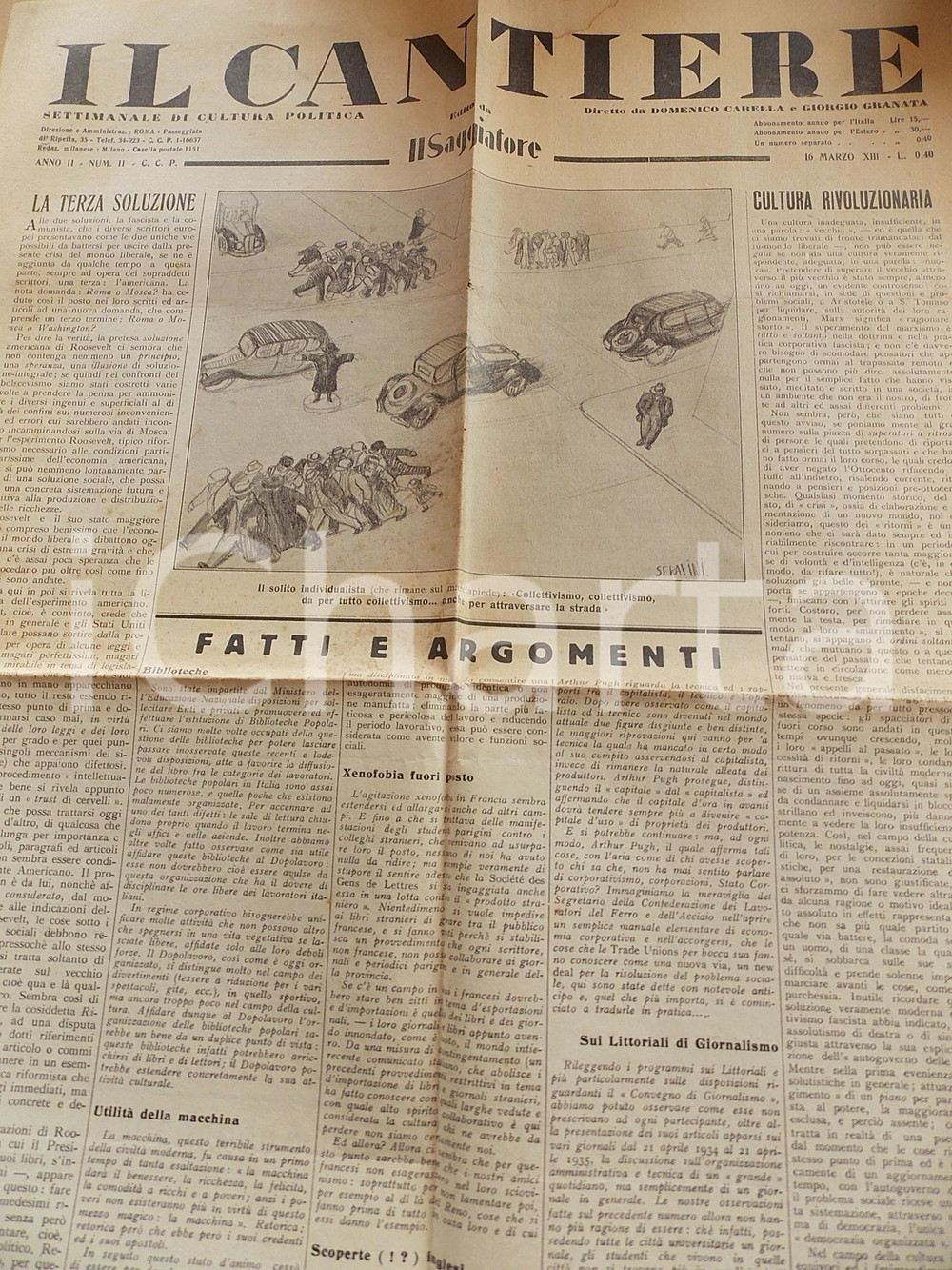 Giornale, rivista storica 1935 IL CANTIERE Autarchia economica  Codice del lavoro Giornale Anno II n° 2 1