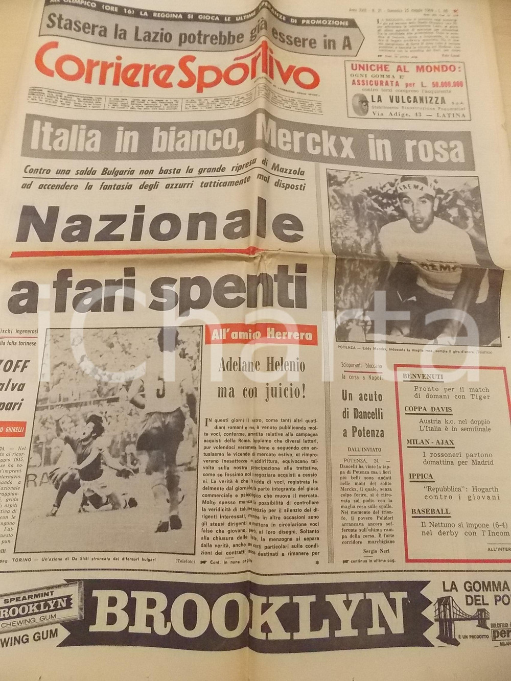Giornale, rivista storica 1969 CORRIERE DELLO SPORT CICLISMO Eddy MERCKX in maglia rosa Giornale 1
