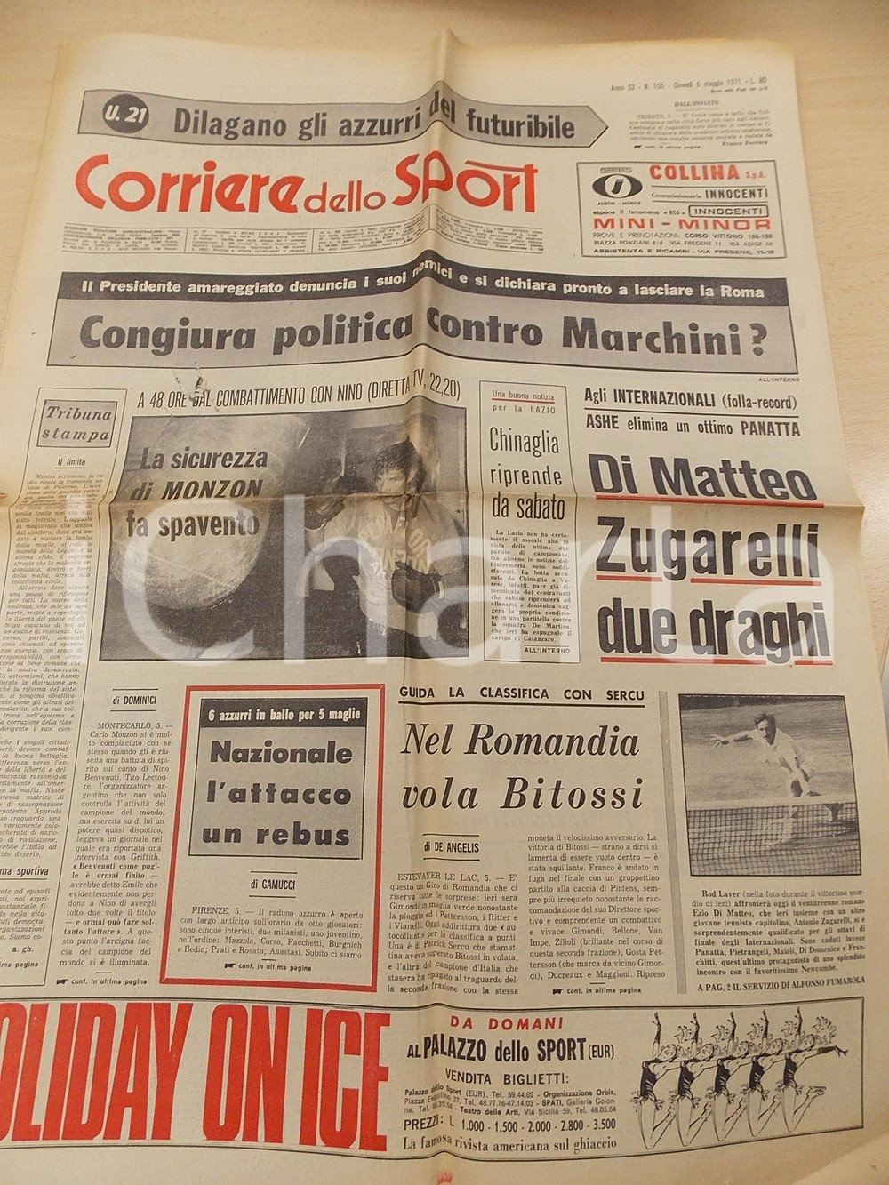 Giornale, rivista storica 1971 CORRIERE DELLO SPORT BOXE Carlo MONZON attende Nino BENVENUTI Giornale 1