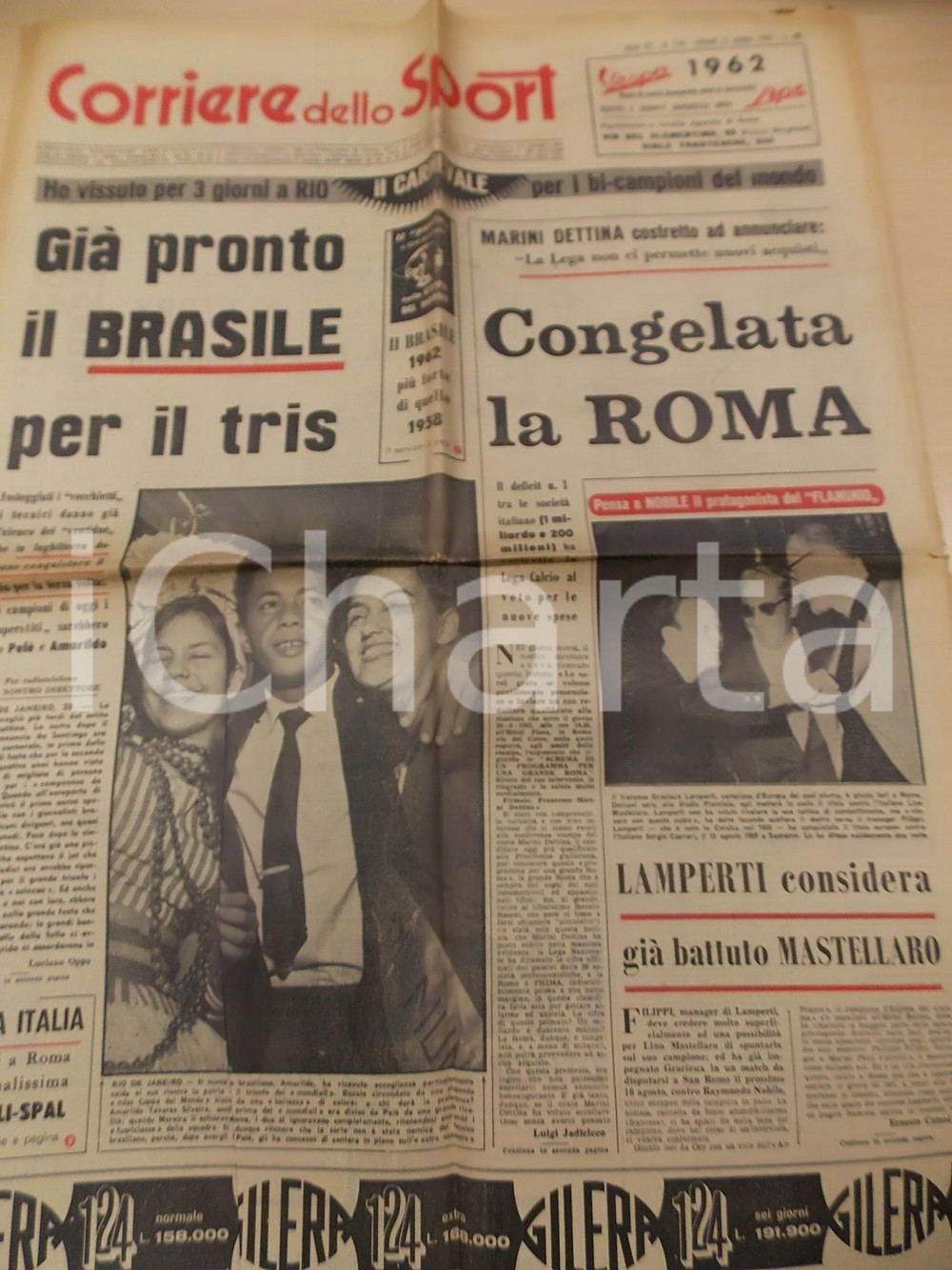 Giornale, rivista storica 1962 CORRIERE DELLO SPORT CALCIO La ROMA congelata per debiti Giornale 1
