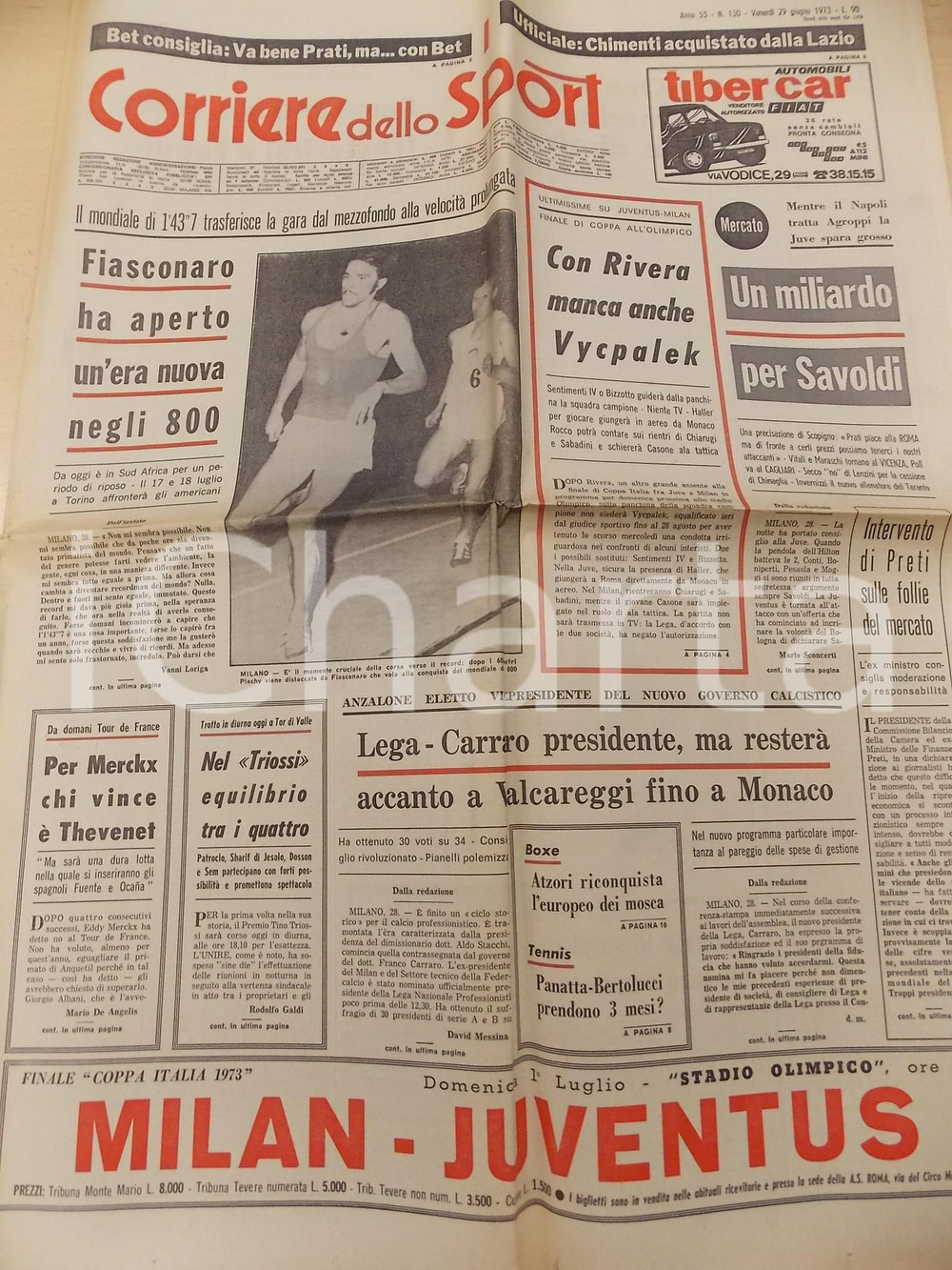 Giornale, rivista storica 1973 CORRIERE DELLO SPORT Franco CARRARO nuovo presidente LEGA CALCIO Giornale 1