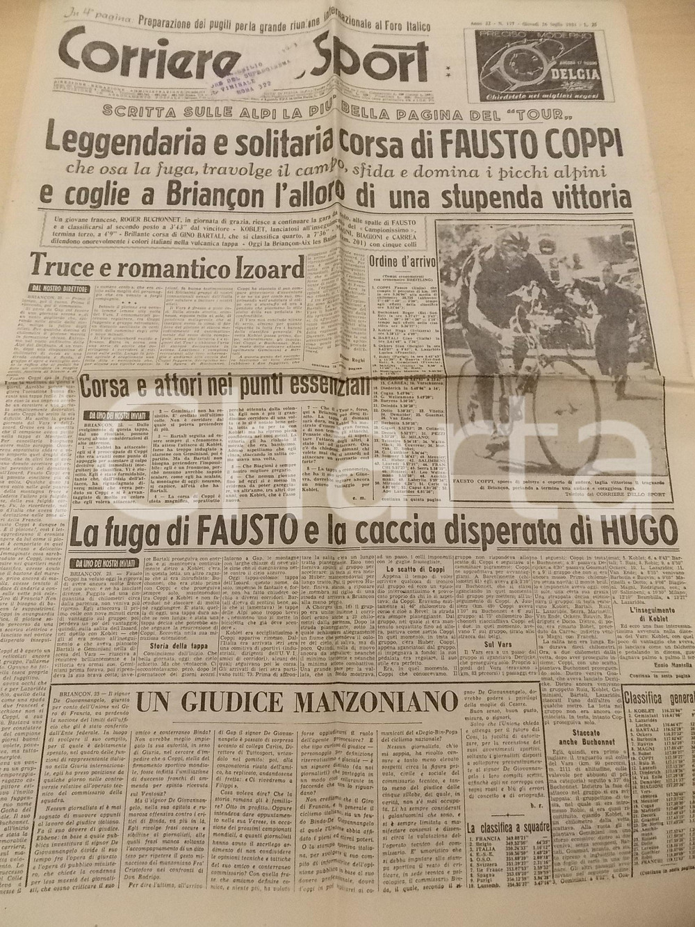 Giornale, rivista storica 1951 CORRIERE DELLO SPORT CICLISMO TOUR DE FRANCE Fausto COPPI leggendaria corsa 1