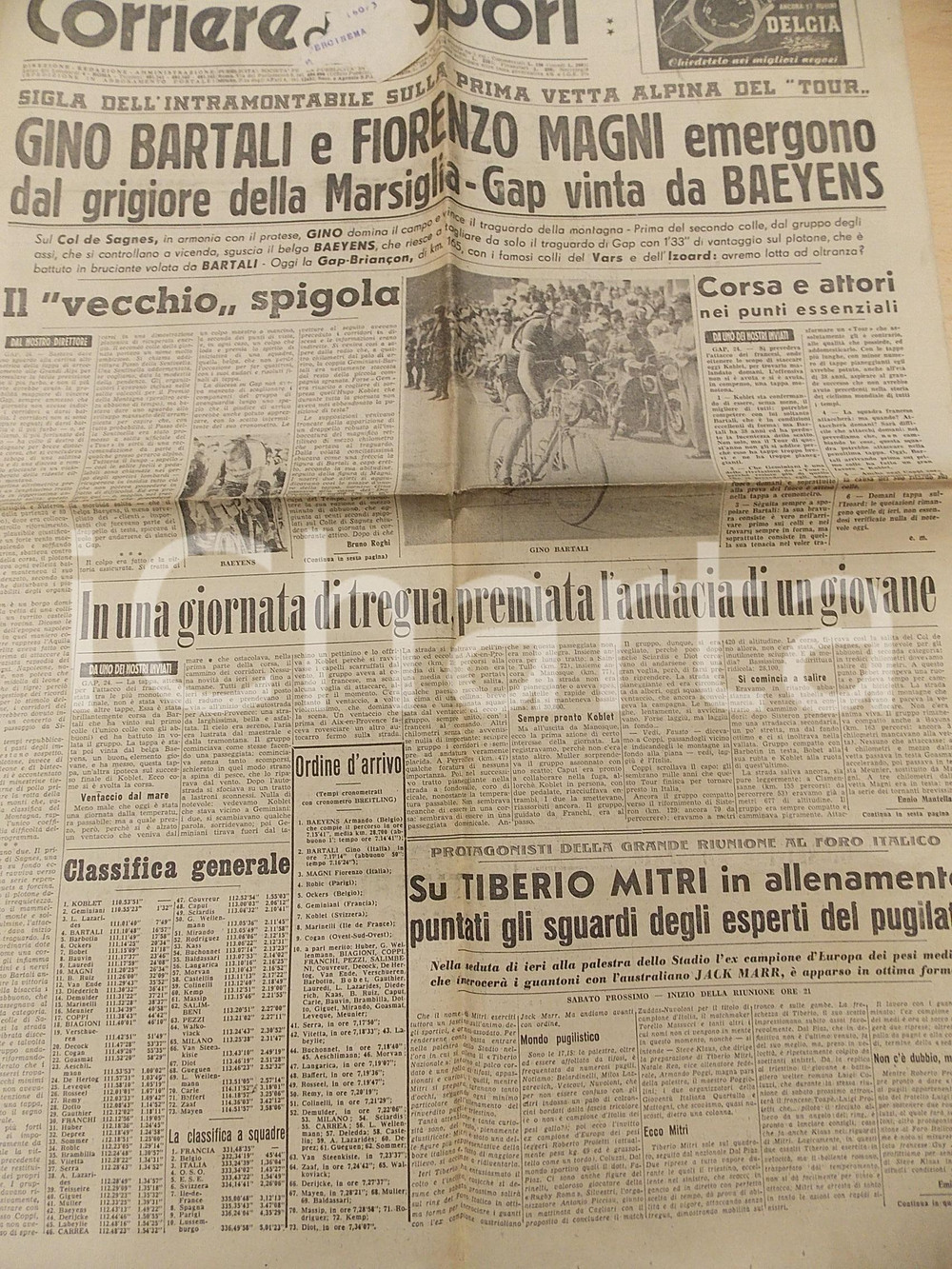 Giornale, rivista storica 1951 CORRIERE DELLO SPORT CICLISMO TOUR DE FRANCE Gino BARTALI vince in montagna 1