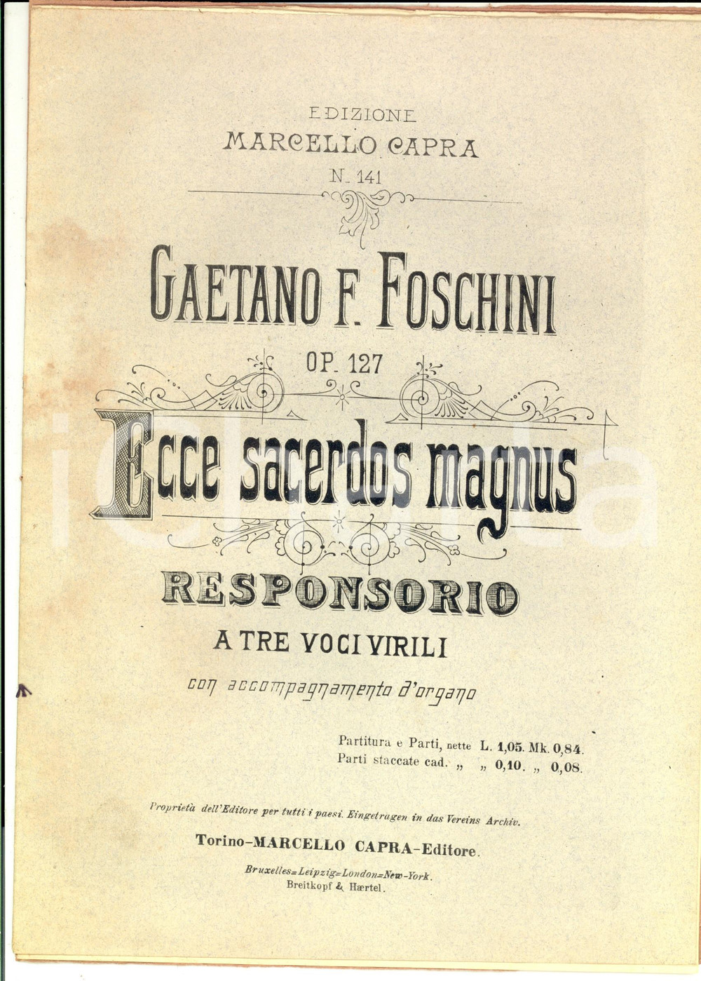 Oggetto da collezione cartaceo 1920 ca Gaetano FOSCHINI Ecce sacerdos magnus  Responsorio Marcello CAPRA 1
