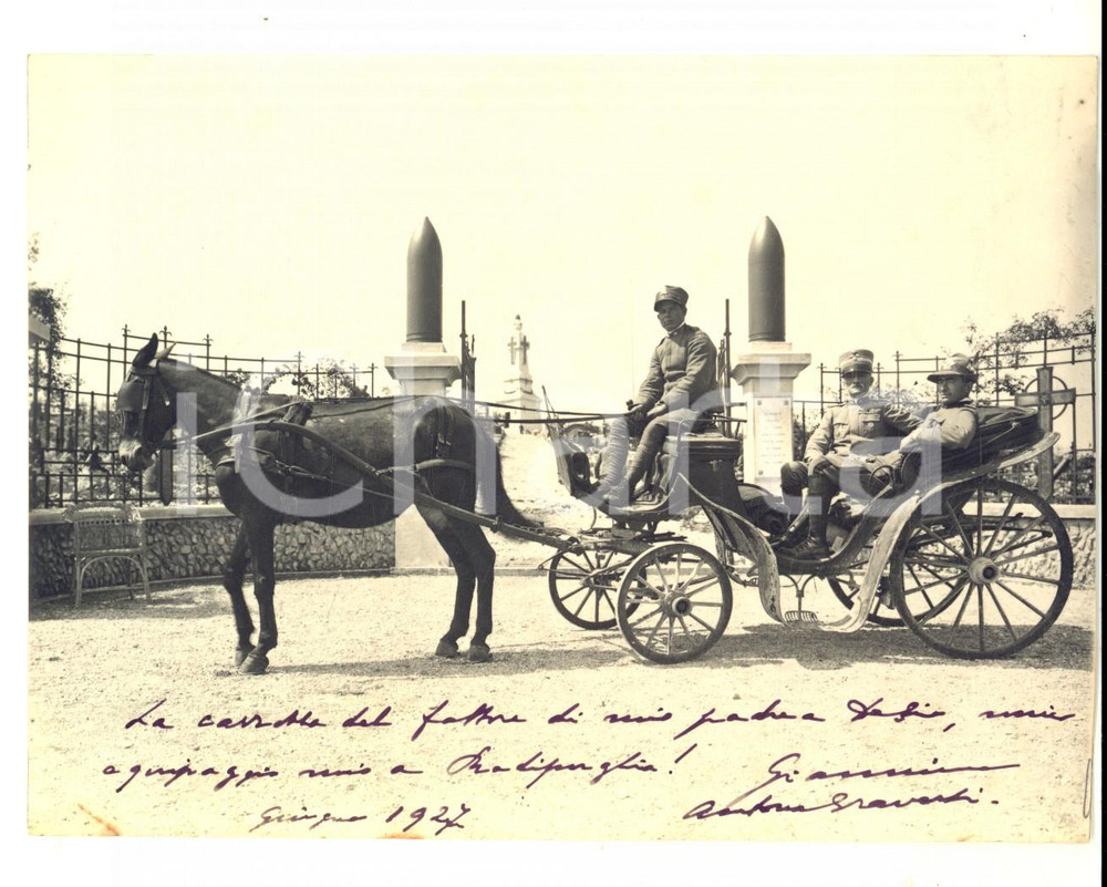 Fotografia d epoca originale 1927 REDIPUGLIA Giannino ANTONA TRAVERSI su carrozza fattore Foto con AUTOGRAFO 1