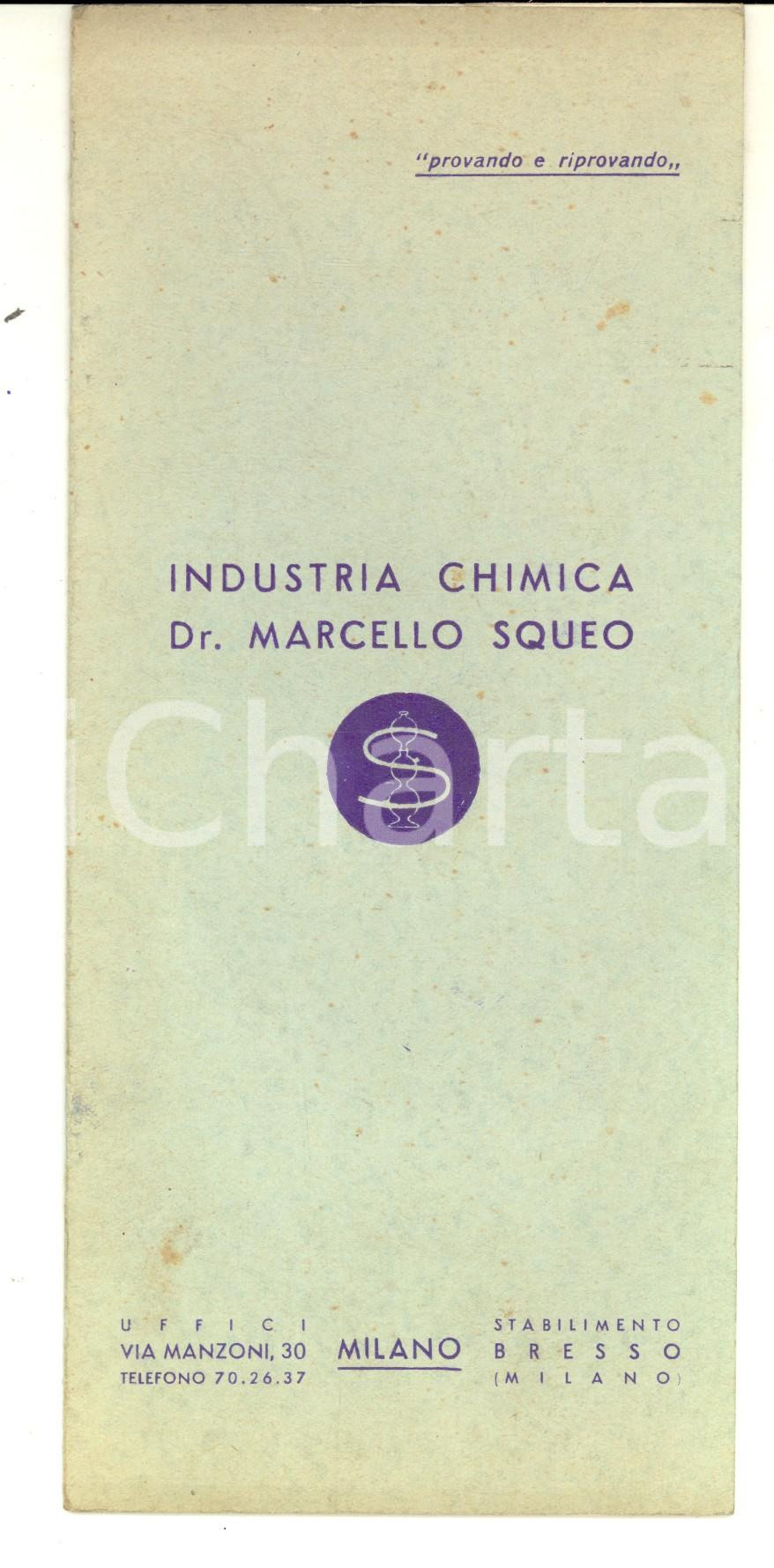 Materiale pubblicitario d’epoca 1952 MILANO BRESSO Industria chimica dr. Marcello SQUEO  Prontuario 12 pp. 1