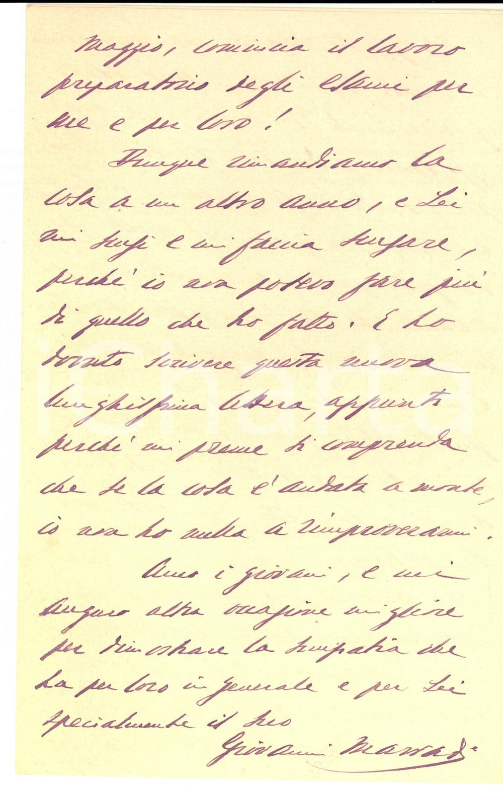 Autografo originale 1907 LIVORNO Giovanni MARRADI promette un incontro ai giovani AUTOGRAFO 1