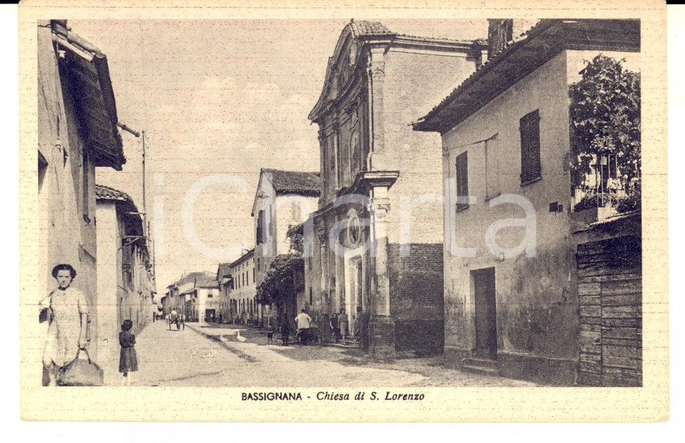 Cartolina originale da collezione 1943 BASSIGNANA AL Chiesa di SAN LORENZO Cartolina ANIMATA FP NV 1