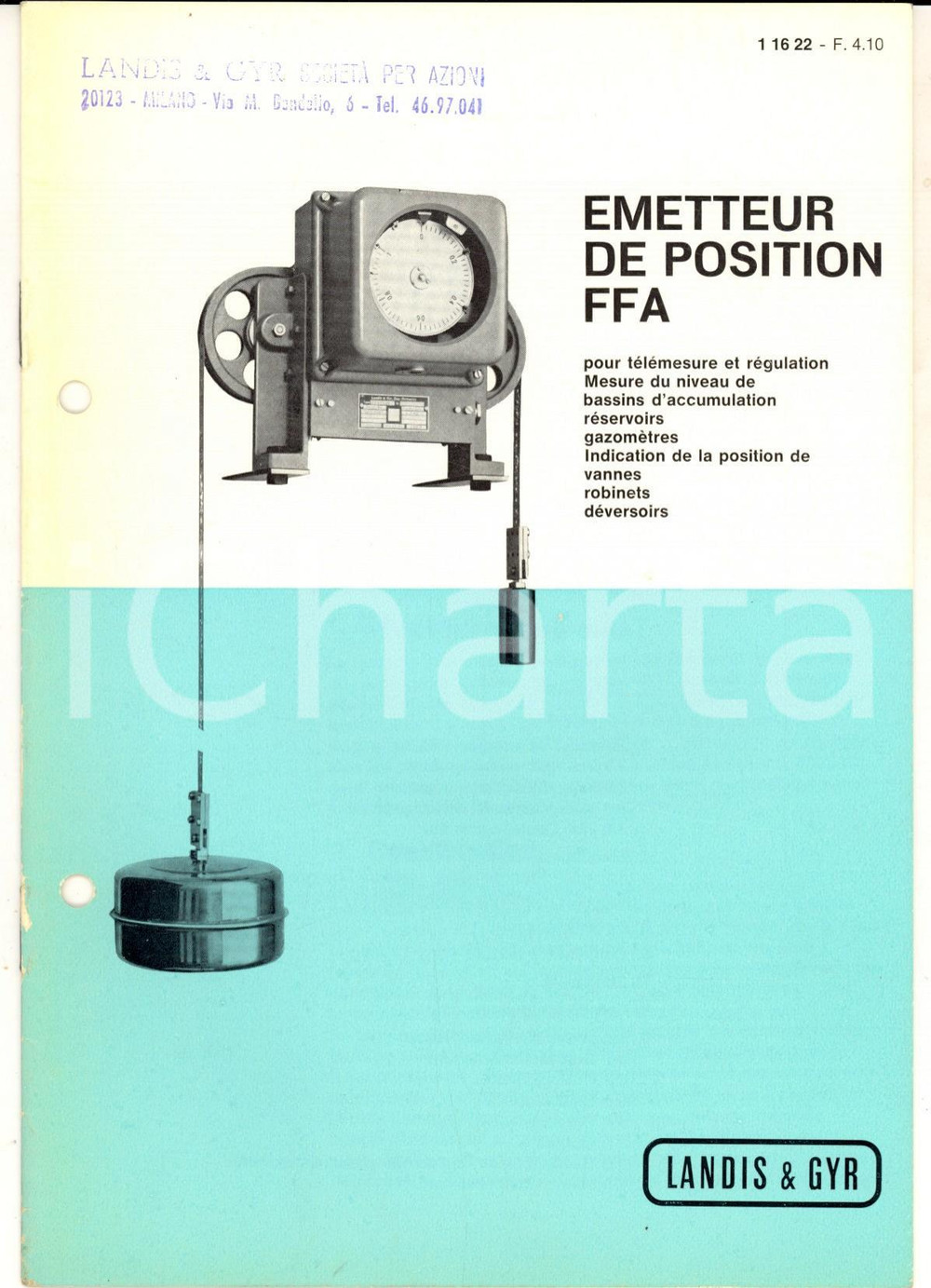 Materiale pubblicitario d’epoca 1970 ca ZOUG LANDIS & GYR Emetteur de position FFA pour télémesure Catalogue 1