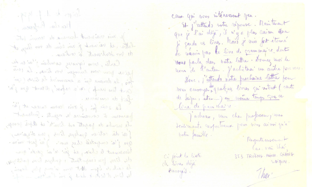 Autografo originale 1959 SAIGON VIETNAM Cao VAN VIEN lotta alla dogana per spedire libri AUTOGRAPH 1