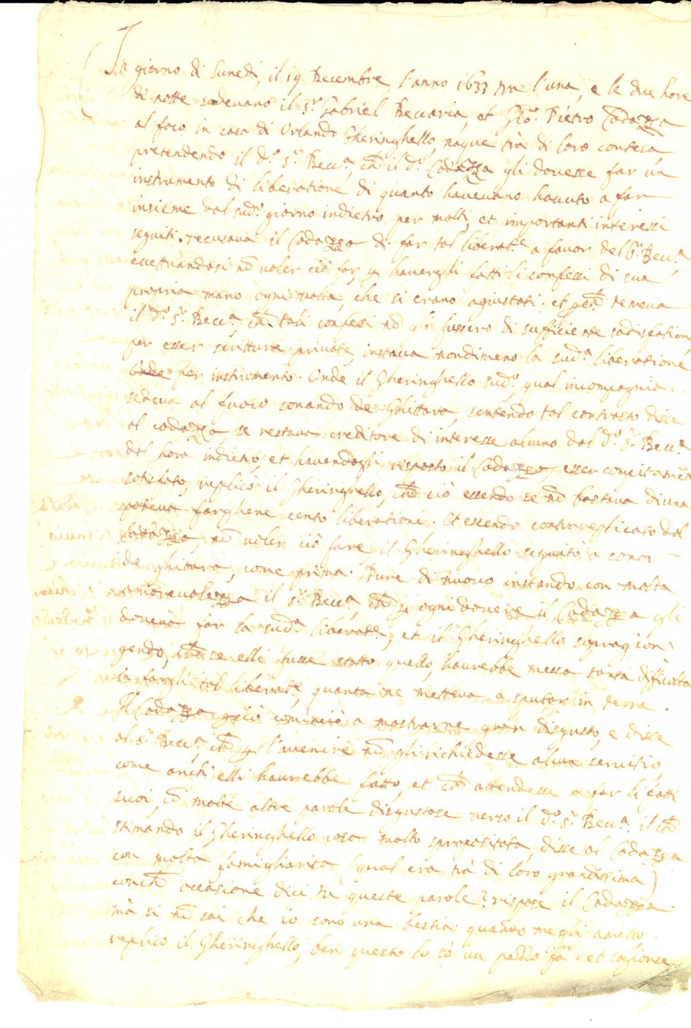 Documento originale, autentico 1633 MILANO Duello tra i nobili BECCARIA, CODAZZA e GHERINGHELLO e chitarra 1