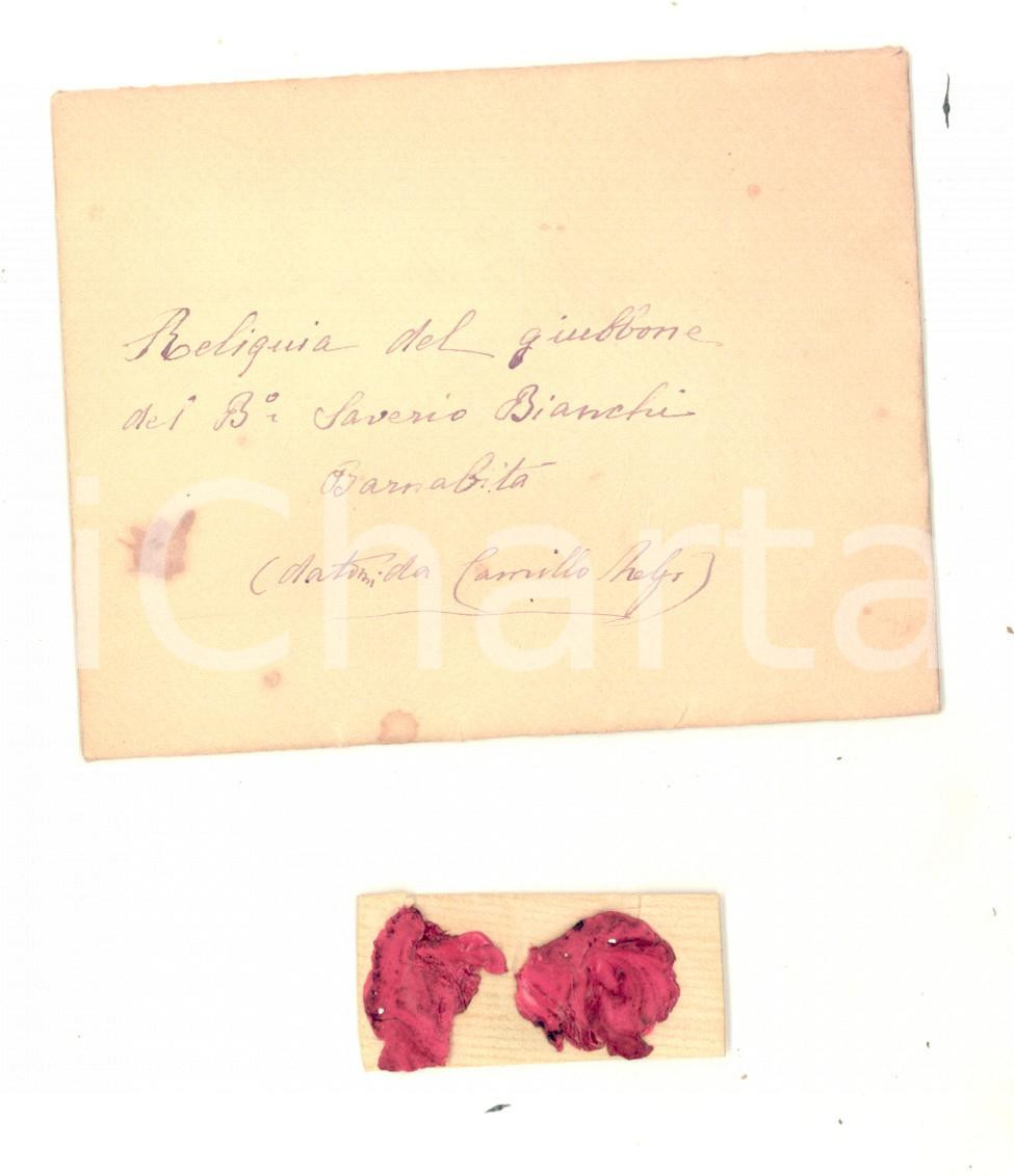 Oggetto da collezione cartaceo 1900 ca RELIQUIA  Giubbone di san Francesco Saverio BIANCHI barnabita 1