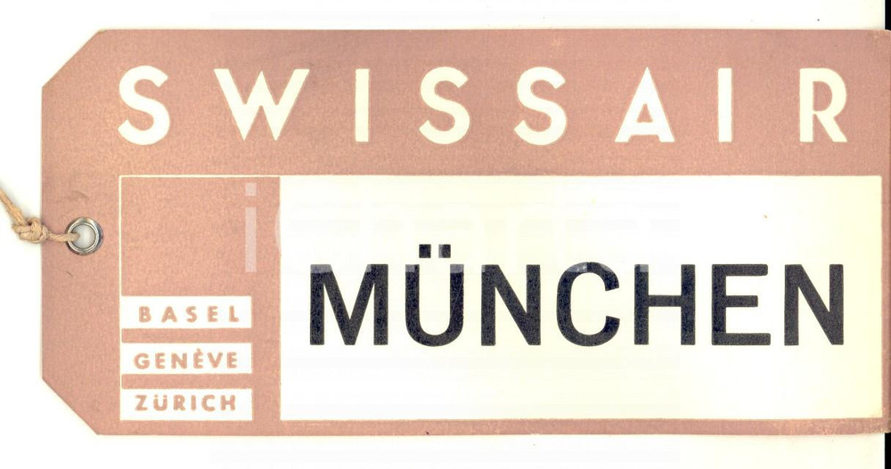 Materiale pubblicitario d’epoca 1970 ca SWISSAIR Etichetta bagagli MUNCHEN VINTAGE 1